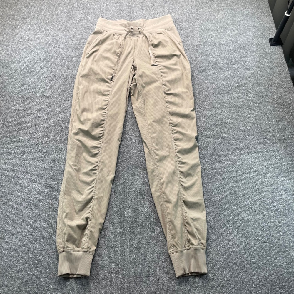 Lululemon Joggers Women 4 Tan Beyond the Studio Herringbone Pinstripe Pants